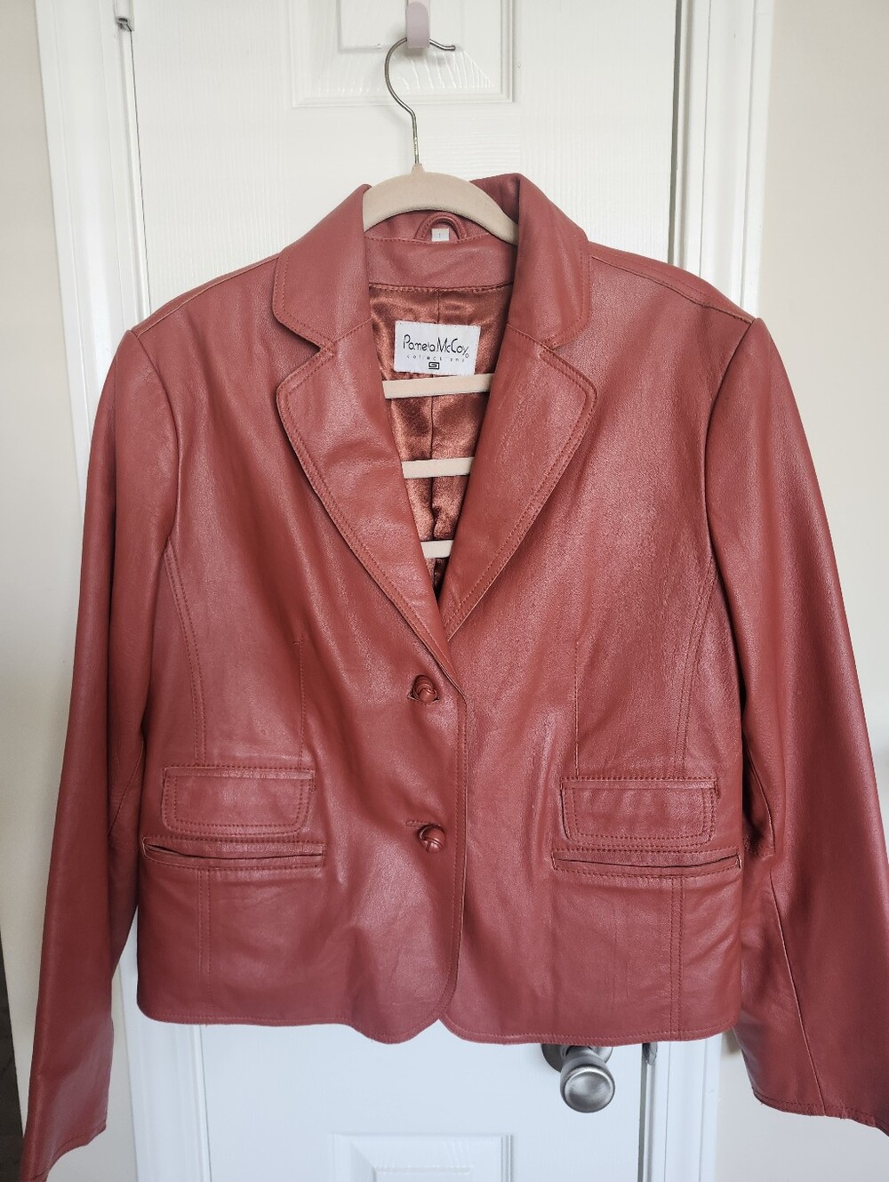 Pamela McCoy Women's Leather Blazer Jacket in Rust